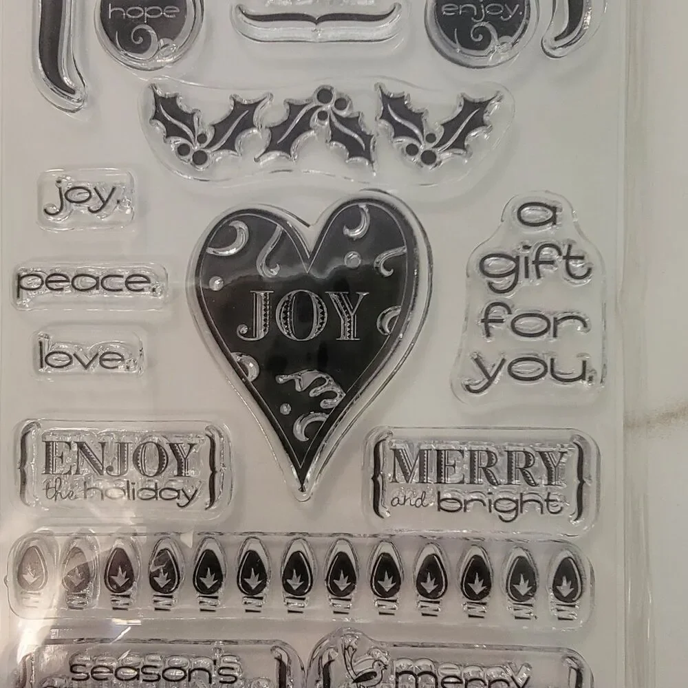 Hampton Art JOYOUS HOLIDAY Christmas Clear Cling Stamps Set of 25 NEW